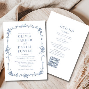 Invitación Polvoriento azul francés todo en un Boda victorian