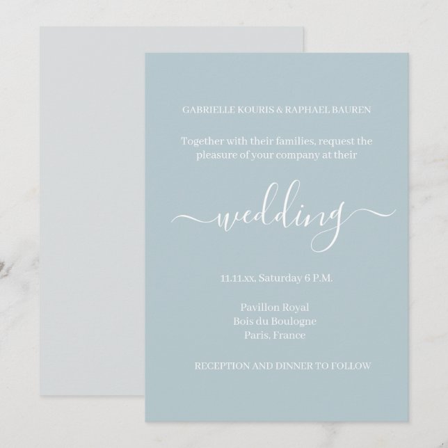 Invitación Polvoriento azul gris blanco Minimalista matrimoni (Anverso / Reverso)