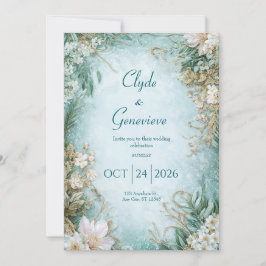 Invitación Polvoriento Boda de flores silvestres Verde azulad