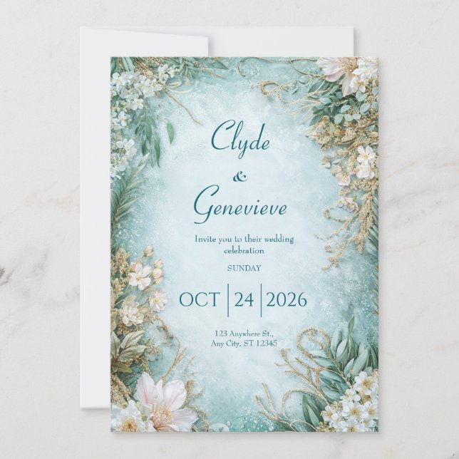 Invitación Polvoriento Boda de flores silvestres Verde azulad (Anverso)