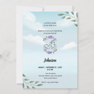 Invitación Polvoriento cielo azul nubes blancas ducha de bebé