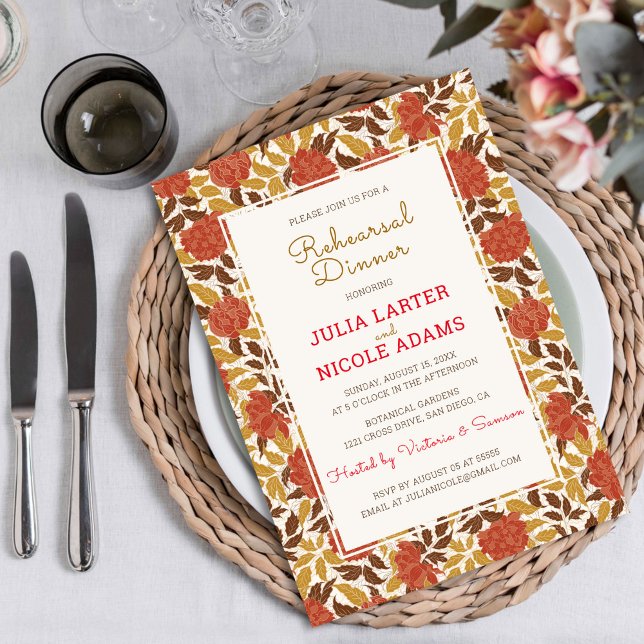 Invitación Polvoriento Naranja Peony Flowe Ensayo Cena (Subido por el creador)