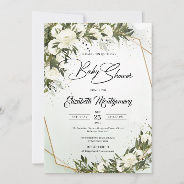 Invitación Polvoriento olivo verde oliva blanco Roses marco d (Anverso)