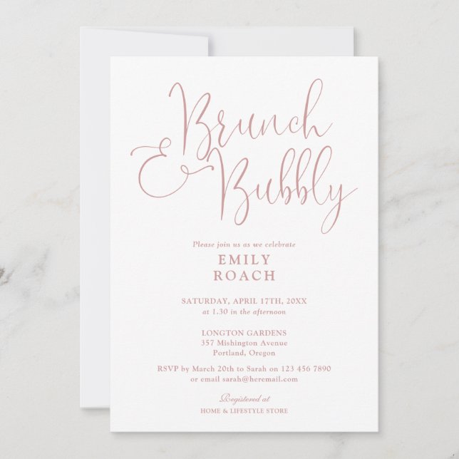 Invitación Polvoriento Rosa De Brunch Rosa Y Ducha Bridal (Anverso)