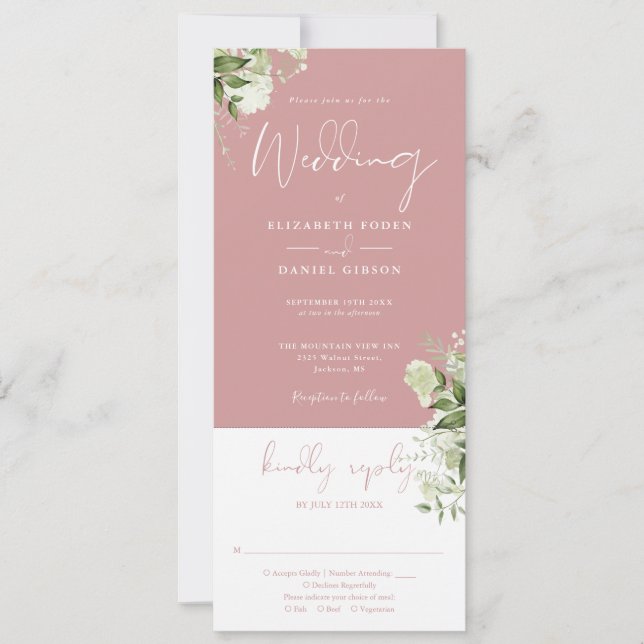 Invitación Polvoriento Rosa de floral botánica todo en uno (Anverso)