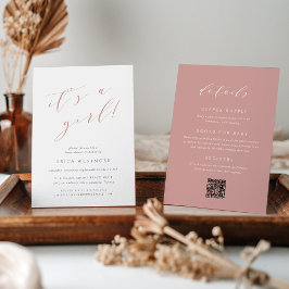 Invitación Polvoriento Rosa "Es un Chica" todo en un solo Bab