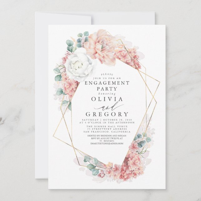 Invitación Polvoriento Rosa Floral Elegante Partido de Compro (Anverso)