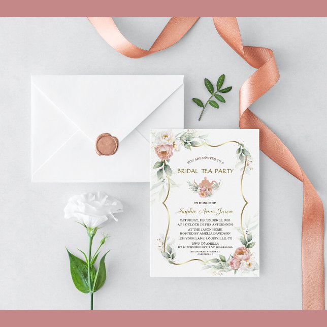Invitación Polvoriento Rosa flores aire verde ducha de novia (Subido por el creador)