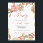 Invitación Polvoriento Rosa Peach Cream Floral 40 cumpleaños<br><div class="desc">Elegante y elegante invitación a la fiesta de los cuarenta años con rosas de jardín pintados a mano con un marco de color rosa rosa rubí claro, rojo oxidado pálido, crema pastelera y flores beige marrón con follaje sobre un fondo blanco limpio. Fácil de personalizar con tus detalles! Adecuado para...</div>