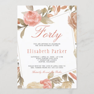 Invitación Polvoriento Rosa Peach Cream Floral 40 cumpleaños 