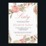 Invitación Polvoriento Rosa Peach Cream Floral 60 cumpleaños<br><div class="desc">Elegante y elegante invitación para fiestas de sesenta años con rosas de jardín pintados a mano con un marco de color rosa rubí, rojo oxidado pálido, crema pastelera y flores beige marrón con follaje sobre un fondo blanco limpio. Fácil de personalizar con tus detalles! Adecuado para primavera, jardín de verano...</div>