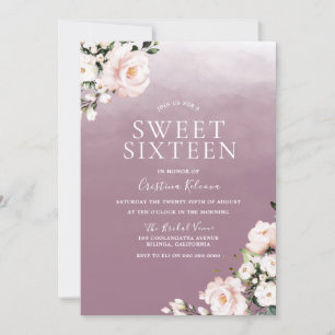 Invitación Polvoriento Rosa Rubor Flores rosas dulce 16 Fiest