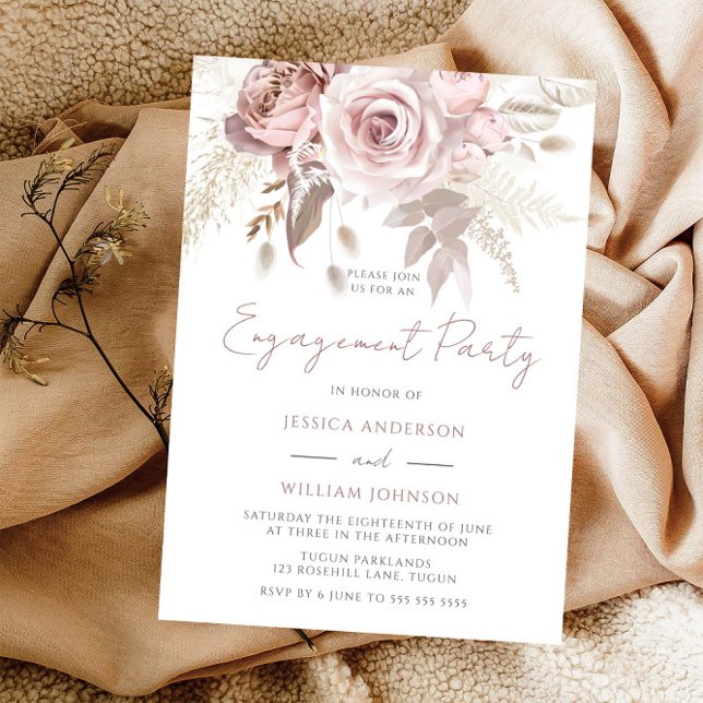 Invitación Polvoriento Rosa Rubor y Ivory Floral Engagement P (Subido por el creador)