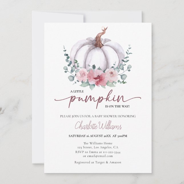 Invitación Polvoriento Rosa y blanco un poco de calabaza Baby (Anverso)