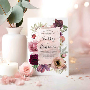Invitación Polvoriento Rosa y Burgundy Floral Engagement Part