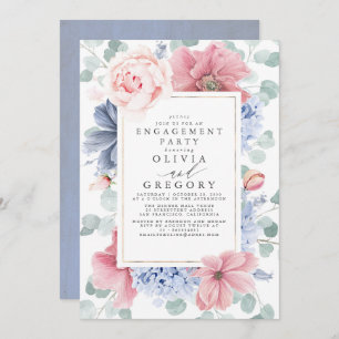 Invitación Polvoriento Rosa y Dusty Blue Floral Engagement Pa