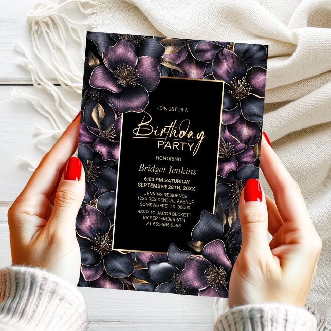 Invitación Polvoriento rosa y gris floral cualquier fiesta de (Subido por el creador)