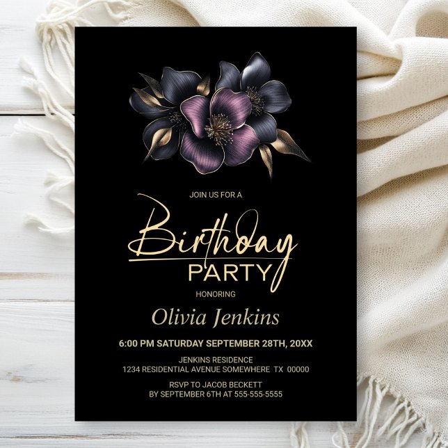 Invitación Polvoriento rosa y gris floral cualquier fiesta de (Subido por el creador)