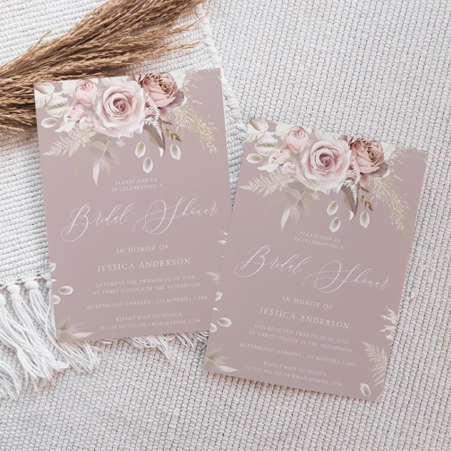 Invitación Polvoriento Rosa y Rubor Boho Flores Bridal Shower (Subido por el creador)