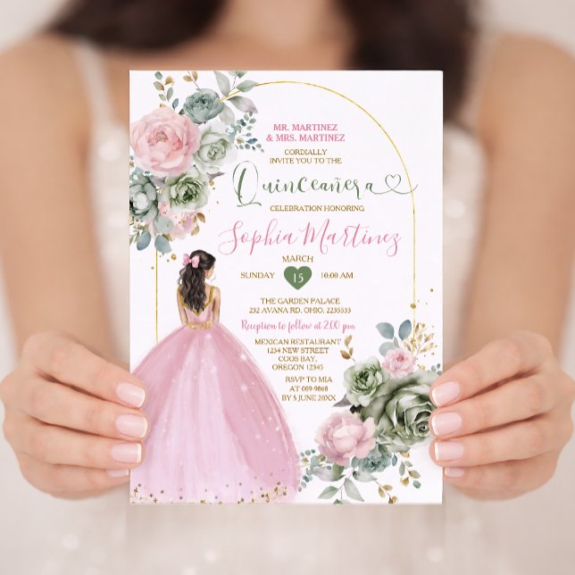 Invitación Polvoriento vestido de princesa rosa Sage Floral Q (Subido por el creador)
