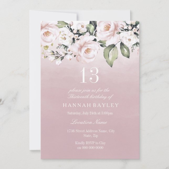 Invitación Polvorientos Rosas Chicas rosados de Rubor 13º cum (Anverso)