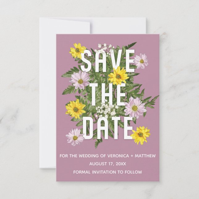 Invitación Polvorientos Rosas rosados y amarillos Salven la f (Anverso)