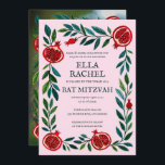Invitación Pomegranates B'nai Bat Bar Mitzvah Personalizado F<br><div class="desc">¡Tarjeta perfecta para anunciar un bar mitzvah, bat mitzvah u otra celebración judía! ¡La mano hizo arte para ti! ¡TODO PERSONALIZABLE! Haga clic en "Personalizar" para editar el texto y añadir su foto al reverso. Haga clic en "editar usando la herramienta de diseño" para ajustar las fuentes, colores y colocaciones...</div>