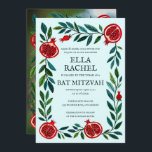 Invitación Pomegranates B'nai Bat Bar Mitzvah Personalizado F<br><div class="desc">¡Tarjeta perfecta para anunciar un bar mitzvah, bat mitzvah u otra celebración judía! ¡La mano hizo arte para ti! ¡TODO PERSONALIZABLE! Haga clic en "Personalizar" para editar el texto y añadir su foto al reverso. Haga clic en "editar usando la herramienta de diseño" para ajustar las fuentes, colores y colocaciones...</div>