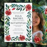Invitación Pomegranates B'nai Bat Bar Mitzvah Personalizado F<br><div class="desc">¡Tarjeta perfecta para anunciar un bar mitzvah, bat mitzvah u otra celebración judía! ¡La mano hizo arte para ti! ¡TODO PERSONALIZABLE! Haga clic en "Personalizar" para editar el texto y añadir su foto al reverso. Haga clic en "editar usando la herramienta de diseño" para ajustar las fuentes, colores y colocaciones...</div>