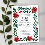 Invitación Pomegranates Personalizado Bat Bar Mitzvah Waterco<br><div class="desc">¡Tarjeta perfecta para anunciar un bar mitzvah, bat mitzvah u otra celebración judía! ¡La mano hizo arte para ti! ¡TODO PERSONALIZABLE! Haga clic en "Personalizar" para editar el texto. Haga clic en "editar usando la herramienta de diseño" para ajustar las fuentes, colores y colocaciones. También puede cambiar fácilmente el estilo...</div>