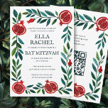 Invitación Pomegranates Personalizado B'nai Bat Bar Mitzvah Q<br><div class="desc">¡Tarjeta perfecta para anunciar un bar mitzvah, bat mitzvah u otra celebración judía! ¡La mano hizo arte para ti! ¡TODO PERSONALIZABLE! Haga clic en "Personalizar" para editar el texto y agregar su vínculo al código QR. Haga clic en "editar usando la herramienta de diseño" para ajustar las fuentes, colores y...</div>