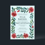 Invitación Pomegranates Personalizado B'nai Bat Bar Mitzvah Q<br><div class="desc">¡Tarjeta perfecta para anunciar un bar mitzvah, bat mitzvah u otra celebración judía! ¡La mano hizo arte para ti! ¡TODO PERSONALIZABLE! Haga clic en "Personalizar" para editar el texto y agregar su vínculo al código QR. Haga clic en "editar usando la herramienta de diseño" para ajustar las fuentes, colores y...</div>
