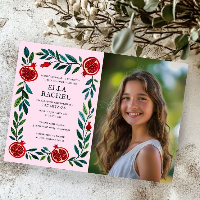Invitación Pomegranates Personalizado FOTO B'nai Bat Bar Mitz (Pomegranates Custom PHOTO B'nai Bat Bar Mitzvah Invitation
)