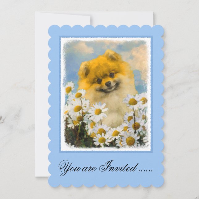 Invitación Pomerania en pintura de Daisies - Arte de perro or (Anverso)