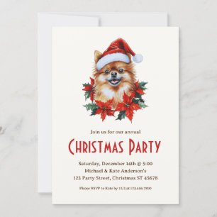Invitación Pomerania en Santa Hat Cute Navidades Fiesta