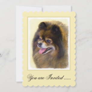 Invitación Pomerania Negra y Tan Pintura Original de Perro