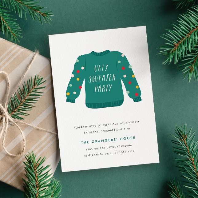 Invitación Pompom Ugly Sweater Party (Subido por el creador)