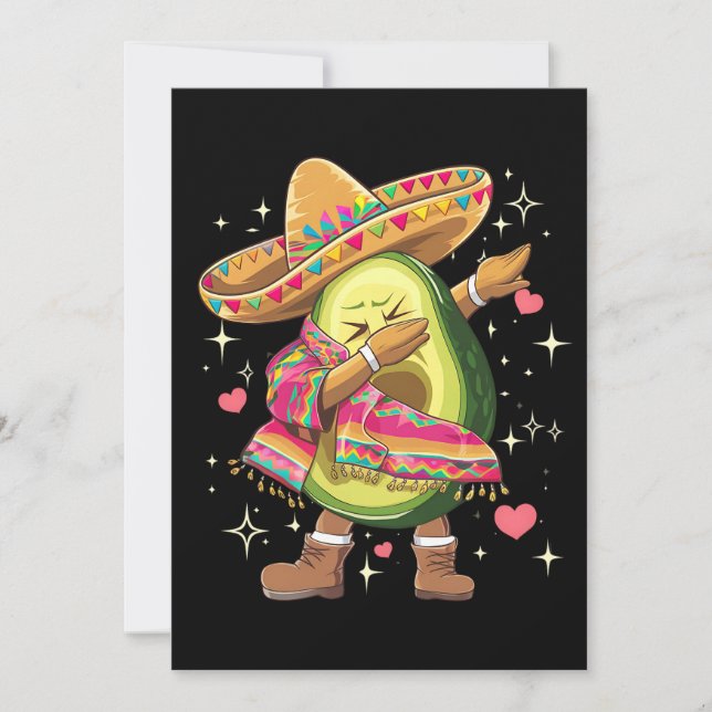 Invitación Poncho Mexicano Divertido Dabbing Aguacate Cinco D (Anverso)