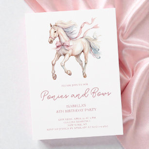 Invitación Ponis y Lazos Cumpleaños Fiesta de agua tinta rosa
