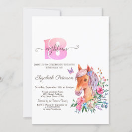 Invitación Ponny Floral Acuarela Cumpleaños 18  