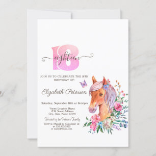 Invitación Ponny Floral Acuarela Cumpleaños 18  