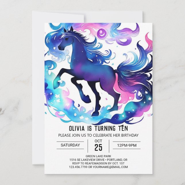 Invitación Pony Birthday de Boho Children (Anverso)