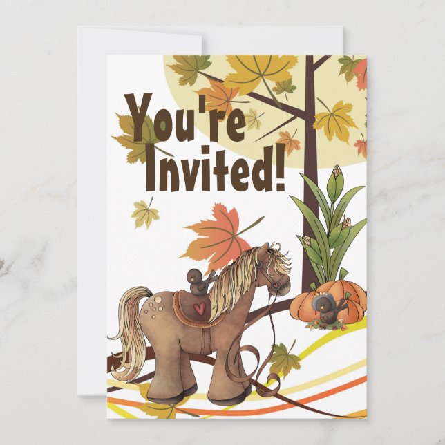 Invitación Pony de otoño y Crows se caen a caballo cumpleaños (Anverso)