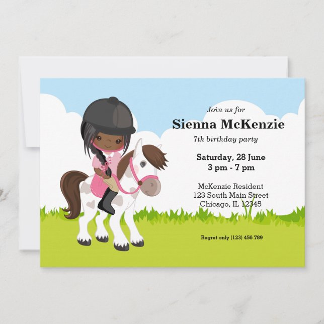 Invitación Pony Equestrian Horseback (Anverso)