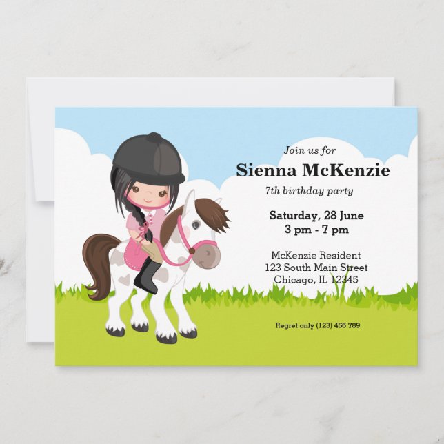 Invitación Pony Equestrian Horseback (Anverso)