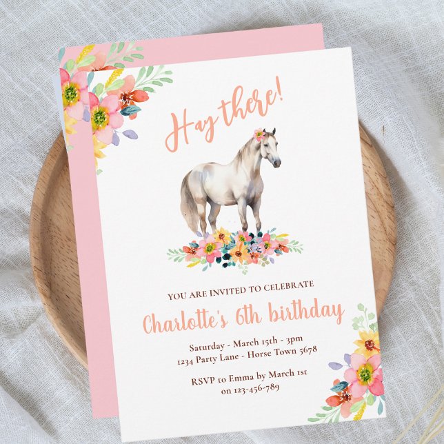 Invitación Pony floral de cumpleaños de caballos Rosa (Subido por el creador)