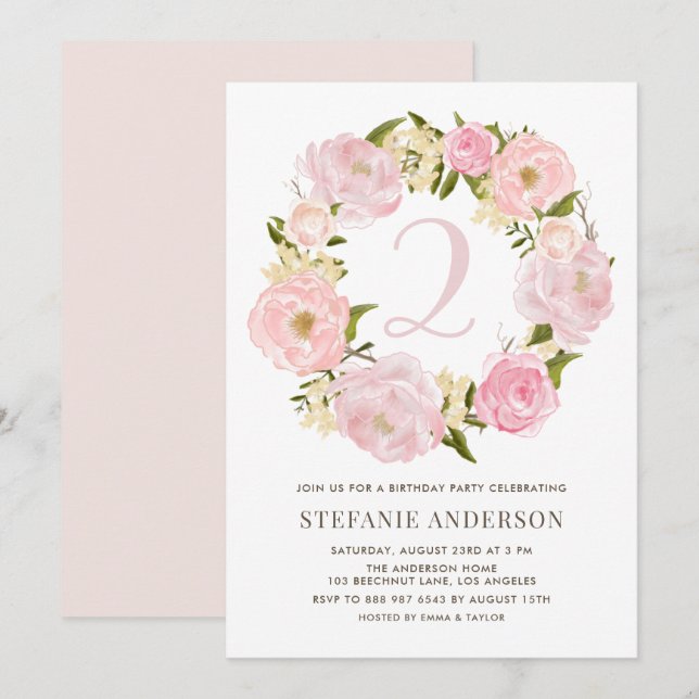 Invitación Pony Peony Wreath Kids Birday (Anverso / Reverso)