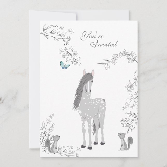 Invitación Pony y Squirrels Woodland Horse Cumpleaños (Anverso)
