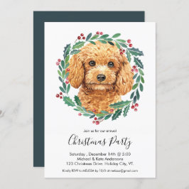 Invitación Poodle Cute Dog Elegant Wreath Navidades Fiesta