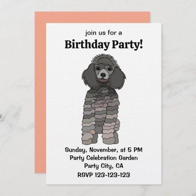 Invitación Poodle Dog Pet Birthday Party (Anverso / Reverso)